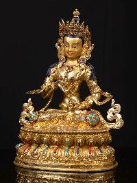 [vajrasattva] With Double Base, Buddhist Handmade Statue, [full Gold Plated], [stone Setting], [face Painted]