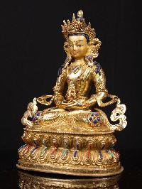 thumb3-Aparimita With Double Base, Buddhist Handmade Statue, Full Gold Plated, Stone Setting, Face Painted
