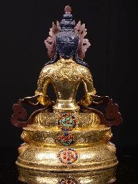 thumb4-Aparimita With Double Base, Buddhist Handmade Statue, Full Gold Plated, Stone Setting, Face Painted