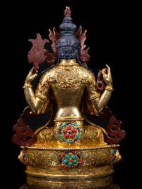 [chenrezig], Buddhist Handmade Statue, [full Gold Plated], [stone Setting], [face Painted]