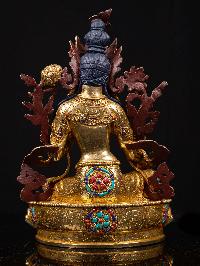 [green Tara], Buddhist Handmade Statue, [full Gold Plated], [stone Setting], [face Painted]