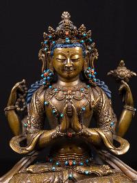 [chenrezig] With Double Base, Buddhist Handmade Statue, [chocolate Oxidized]
