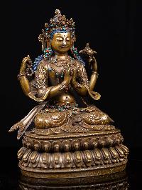[chenrezig] With Double Base, Buddhist Handmade Statue, [chocolate Oxidized]