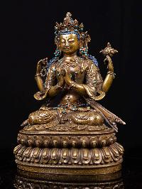 [chenrezig] With Double Base, Buddhist Handmade Statue, [chocolate Oxidized]
