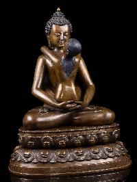 [samantabhadra], [buddha Shakti] With Double Base, Buddhist Handmade Statue, [chocolate Oxidized]