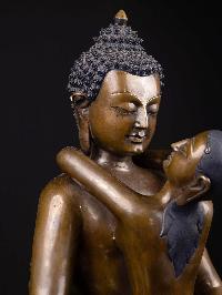 [samantabhadra], [buddha Shakti] With Double Base, Buddhist Handmade Statue, [chocolate Oxidized]