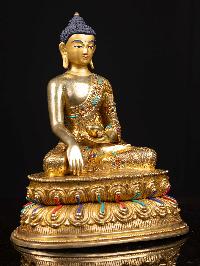 [shakyamuni Buddha] With Double Base, Buddhist Handmade Statue, [full Gold Plated], [stone Setting], [face Painted]