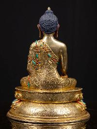 [shakyamuni Buddha] With Double Base, Buddhist Handmade Statue, [full Gold Plated], [stone Setting], [face Painted]