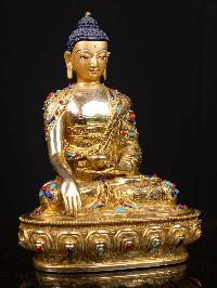 [shakyamuni Buddha], Buddhist Handmade Statue, [full Gold Plated], [stone Setting], [face Painted]