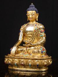 [shakyamuni Buddha], Buddhist Handmade Statue, [full Gold Plated], [stone Setting], [face Painted]