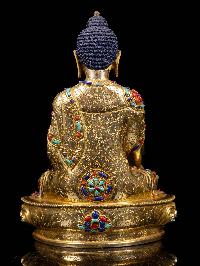 [shakyamuni Buddha], Buddhist Handmade Statue, [full Gold Plated], [stone Setting], [face Painted]