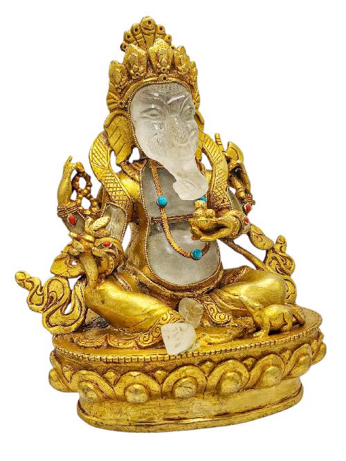 Crystal Ganesh Statue With [metal - Stone Craft] - Partly Gold Plated