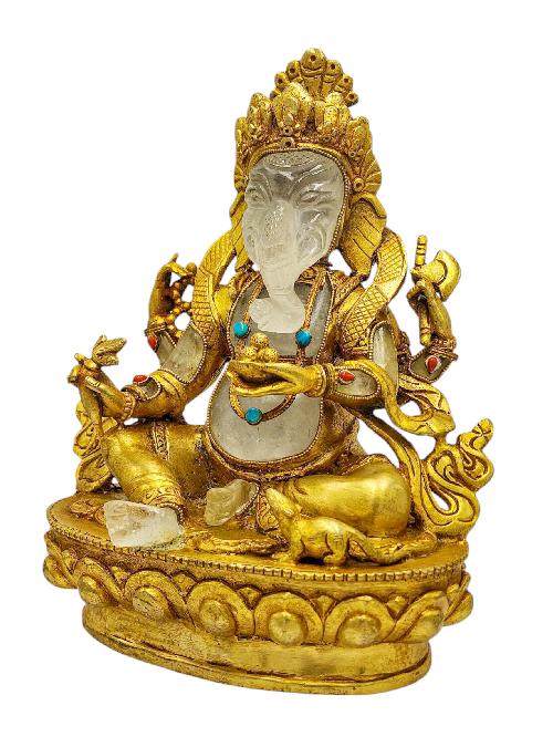 Crystal Ganesh Statue With [metal - Stone Craft] - Partly Gold Plated