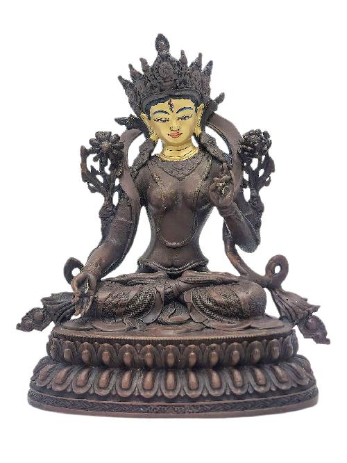 This 12cm tall White Tara, Buddhist Miniature Statue, Chocolate Oxidized, Face Painted (Product Code: HMS35748) weighs 0.34kg and is available at an offer price of US$34.