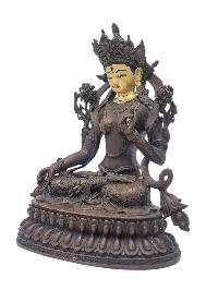 [white Tara], Buddhist Miniature Statue, [chocolate Oxidized], [face Painted]