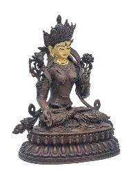 [white Tara], Buddhist Miniature Statue, [chocolate Oxidized], [face Painted]