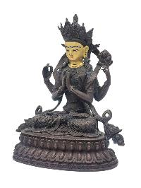 [chenrezig], Buddhist Miniature Statue, [chocolate Oxidized], [face Painted]