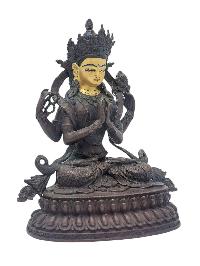 [chenrezig], Buddhist Miniature Statue, [chocolate Oxidized], [face Painted]