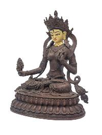[white Tara], Buddhist Miniature Statue, [chocolate Oxidized], [face Painted]