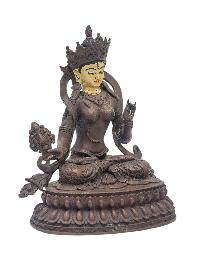 [white Tara], Buddhist Miniature Statue, [chocolate Oxidized], [face Painted]
