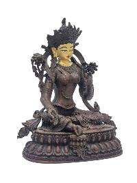 [green Tara], Buddhist Miniature Statue, [chocolate Oxidized], [face Painted]