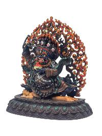 [mahakala], [kajupa], Buddhist Miniature Statue, [chocolate Oxidized], [thangka Color Finishing]