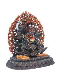 [mahakala], [kajupa], Buddhist Miniature Statue, [chocolate Oxidized], [thangka Color Finishing]