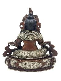 [yellow Jambhala], Buddhist Miniature Statue, [silver And Chocolate Oxidized], [face Painted]