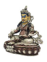 [yellow Jambhala], Buddhist Miniature Statue, [silver And Chocolate Oxidized], [face Painted]