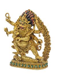 [black Jambhala], Buddhist Miniature Statue, [full Gold Plated], [face Painted]