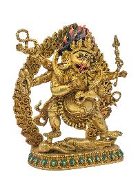 [black Jambhala], Buddhist Miniature Statue, [full Gold Plated], [face Painted]