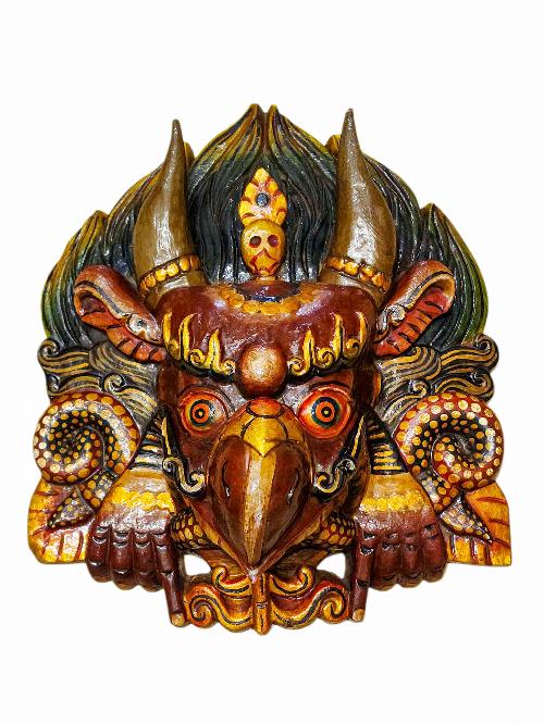Buddhist Wooden Mask Of [garuda], Tibetan Style Wtih [traditional Colors], Poplar Wood