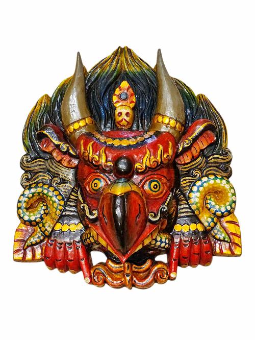 Buddhist Wooden Mask Of [garuda], Tibetan Style Wtih [traditional Colors], Poplar Wood