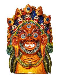 Buddhist Wooden Mask Of [bhairav], Tibetan Style Wtih [traditional Colors], Poplar Wood