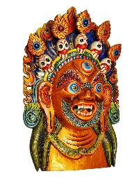 Buddhist Wooden Mask Of [bhairav], Tibetan Style Wtih [traditional Colors], Poplar Wood