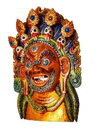 Buddhist Wooden Mask Of [bhairav], Tibetan Style Wtih [traditional Colors], Poplar Wood