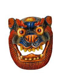 Buddhist Wooden Mask Of [snow Lion], Tibetan Style Wtih [traditional Colors], Poplar Wood