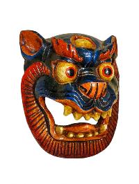 Buddhist Wooden Mask Of [snow Lion], Tibetan Style Wtih [traditional Colors], Poplar Wood