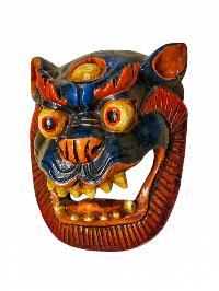 Buddhist Wooden Mask Of [snow Lion], Tibetan Style Wtih [traditional Colors], Poplar Wood