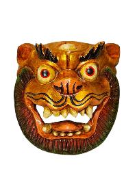 Buddhist Wooden Mask Of [snow Lion], Tibetan Style Wtih [traditional Colors], Poplar Wood