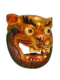 Buddhist Wooden Mask Of [snow Lion], Tibetan Style Wtih [traditional Colors], Poplar Wood
