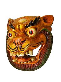 Buddhist Wooden Mask Of [snow Lion], Tibetan Style Wtih [traditional Colors], Poplar Wood