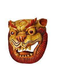 Buddhist Wooden Mask Of [snow Lion], Tibetan Style Wtih [traditional Colors], Poplar Wood