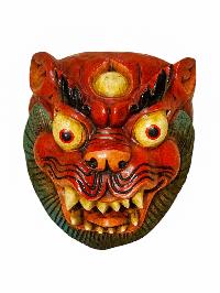 Buddhist Wooden Mask Of [snow Lion], Tibetan Style Wtih [traditional Colors], Poplar Wood