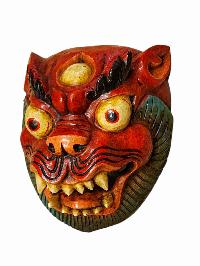 Buddhist Wooden Mask Of [snow Lion], Tibetan Style Wtih [traditional Colors], Poplar Wood