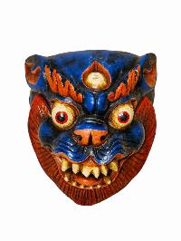 Buddhist Wooden Mask Of [snow Lion], Tibetan Style Wtih [traditional Colors], Poplar Wood