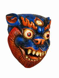 Buddhist Wooden Mask Of [snow Lion], Tibetan Style Wtih [traditional Colors], Poplar Wood