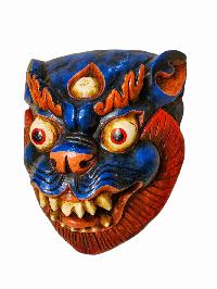 Buddhist Wooden Mask Of [snow Lion], Tibetan Style Wtih [traditional Colors], Poplar Wood