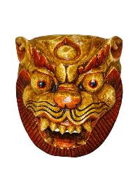 Buddhist Wooden Mask Of [snow Lion], Tibetan Style Wtih [traditional Colors], Poplar Wood