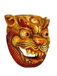 Buddhist Wooden Mask Of [snow Lion], Tibetan Style Wtih [traditional Colors], Poplar Wood